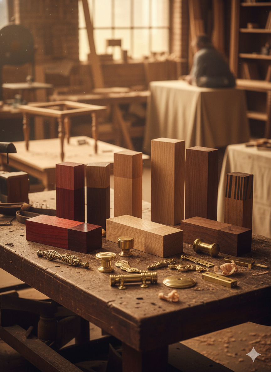 Selection of premium wood samples and hardware