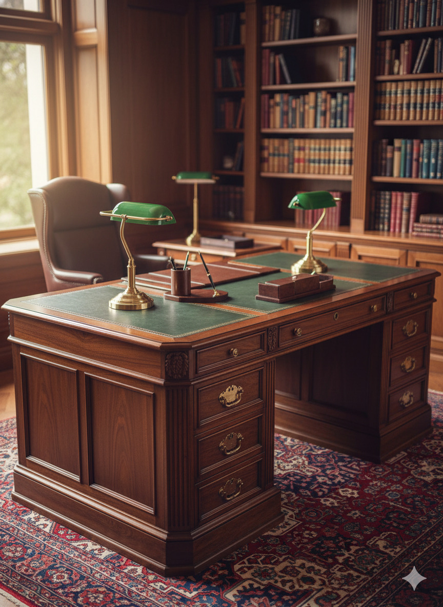 Executive desk with leather inset top